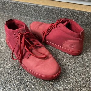 Timberland Red Leather/Fabric Ankle Sneaker Boots Mens 13 Lace Up Comfort Casual
